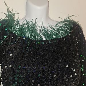 Sequin Dress with Feather Trim